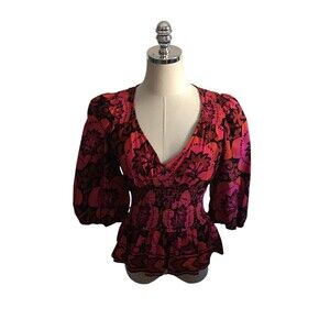 House Of Harlow 1960 Top Women's Size XS Nicole Richie Red 100% Cotton Floral
